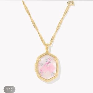 Kendra Scott + Loveshack Fancy Gold Necklace with Pink Floral Pendant locket